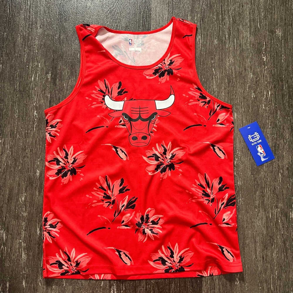 NBA‎ Chicago Bulls Floral Red Basketball Jersey Tank Top Size L